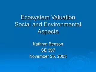 Ecosystem Valuation Social and Environmental Aspects