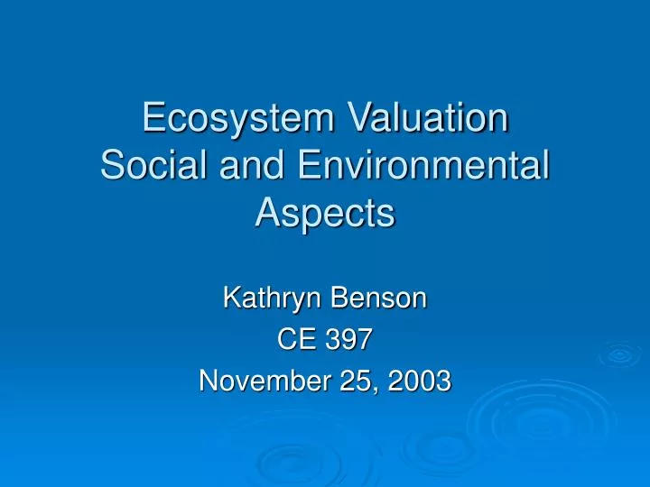 ecosystem valuation social and environmental aspects