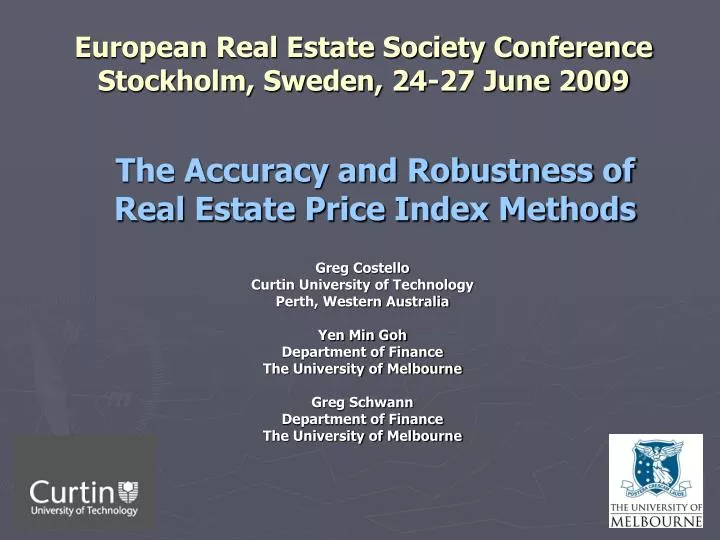 european real estate society conference stockholm sweden 24 27 june 2009
