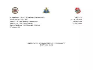 PRESENTATION ON ENVIRONMENTAL SUSTAINABILITY THE WORLD BANK