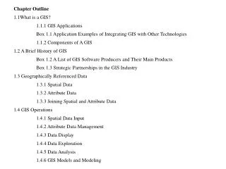 Chapter Outline 1.1What is a GIS? 	1.1.1 GIS Applications