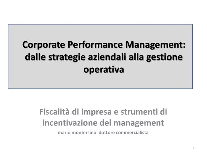 corporate performance management dalle strategie aziendali alla gestione operativa