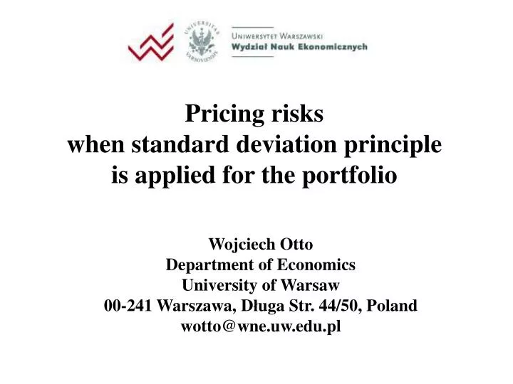 pricing risks when standard deviation principle is applied f or the portfolio
