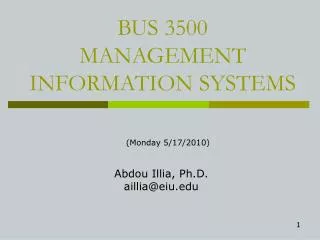 BUS 3500 MANAGEMENT INFORMATION SYSTEMS