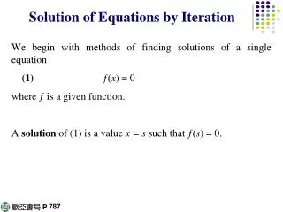 Solution of Equations by Iteration