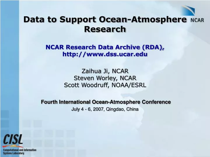 data to support ocean atmosphere research ncar research data archive rda http www dss ucar edu