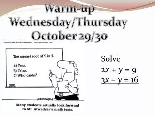 Warm-up Wednesday/Thursday October 29/30