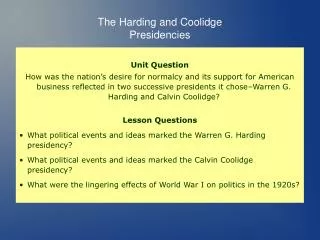 The Harding and Coolidge Presidencies