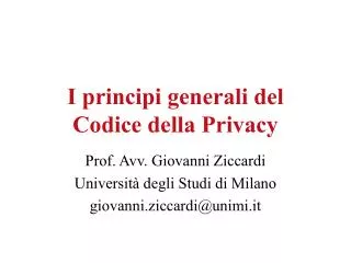 i principi generali del codice della privacy