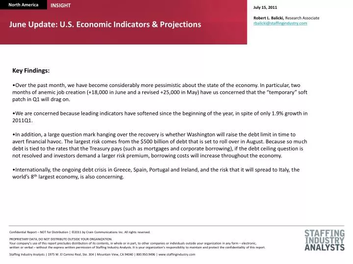 june update u s economic indicators projections