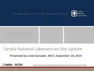 Sandia National Laboratories Site Update