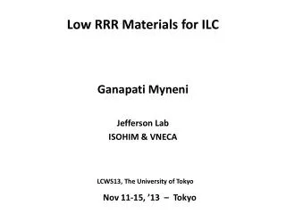 Low RRR Materials for ILC