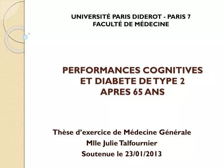 performances cognitives et diabete de type 2 apres 65 ans