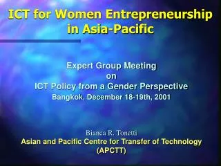 ICT for Women Entrepreneurship in Asia-Pacific