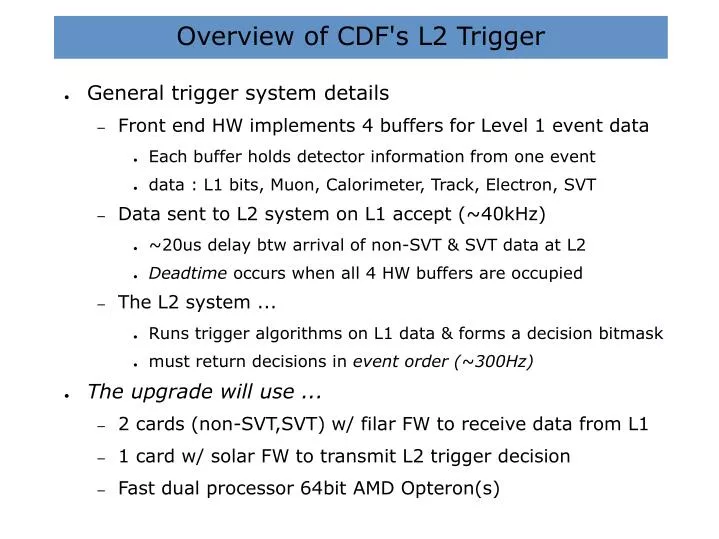overview of cdf s l2 trigger