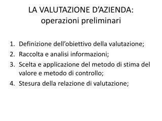 la valutazione d azienda operazioni preliminari