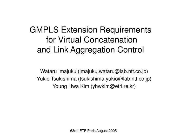 gmpls extension requirements for virtual concatenation and link aggregation control
