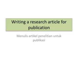 Writing a research article for publication