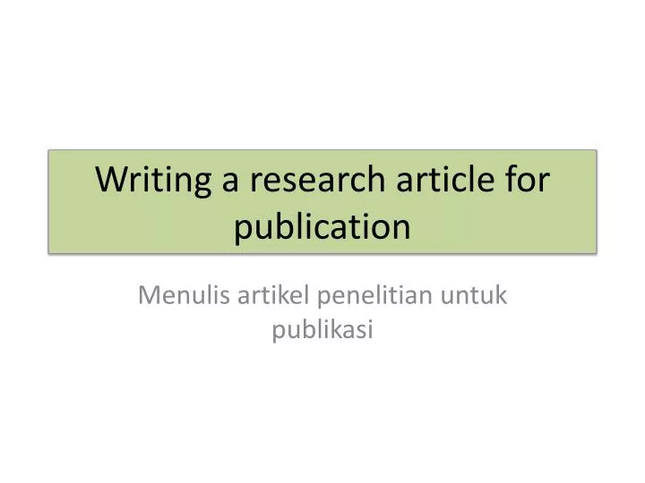 writing a research article for publication