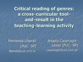 Critical reading of genres: a cross-curricular tool-and-result in the teaching-learning activity