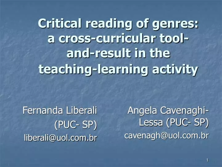 critical reading of genres a cross curricular tool and result in the teaching learning activity