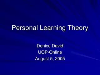 Personal Learning Theory