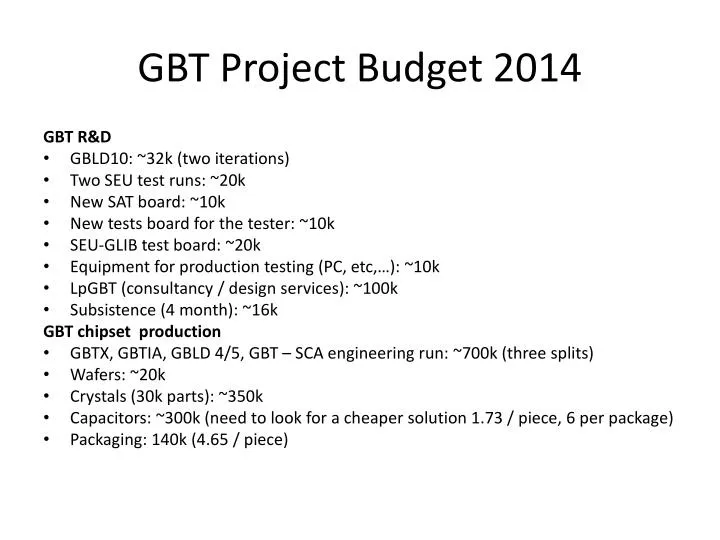 gbt project budget 2014