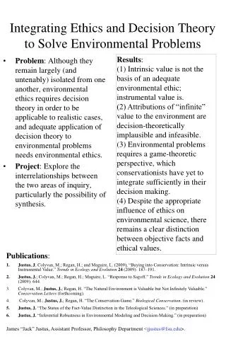 Integrating Ethics and Decision Theory to Solve Environmental Problems