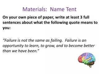 Materials: Name Tent