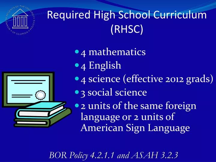 required high school curriculum rhsc