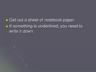 Get out a sheet of notebook paper. If something is underlined, you need to write it down.