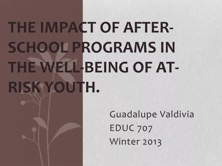 the impact of after school programs in the well being of at risk youth
