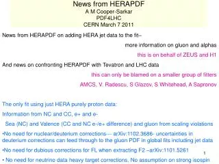 News from HERAPDF A M Cooper- Sarkar PDF4LHC CERN March 7 2011