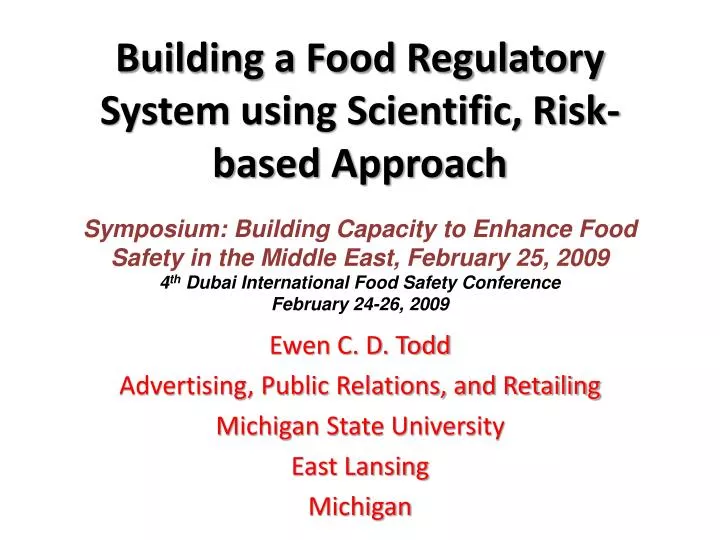 building a food regulatory system using scientific risk based approach