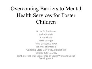 Overcoming Barriers to Mental Health Services for Foster Children