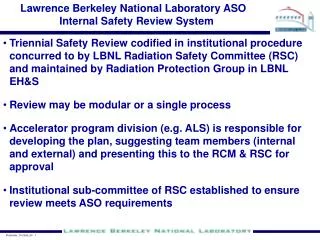 Lawrence Berkeley National Laboratory ASO Internal Safety Review System