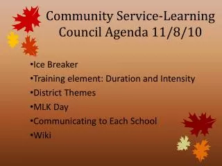 Community Service-Learning Council Agenda 11/8/10