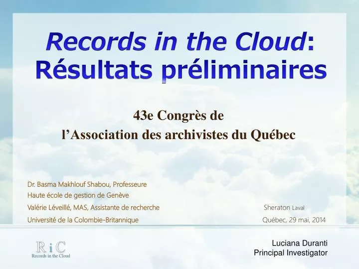 records in the cloud r sultats pr liminaires
