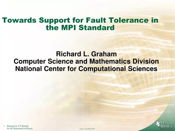towards support for fault tolerance in the mpi standard