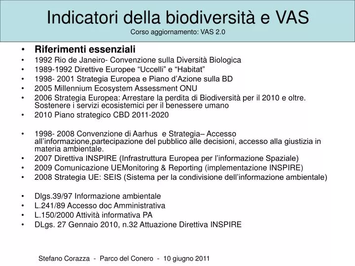 indicatori della biodiversit e vas corso aggiornamento vas 2 0