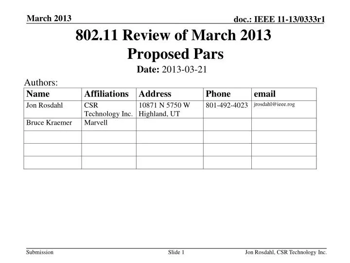 802 11 review of march 2013 proposed pars