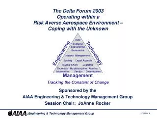 Sponsored by the AIAA Engineering &amp; Technology Management Group Session Chair: JoAnne Rocker