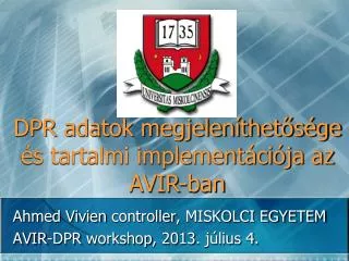 dpr adatok megjelen thet s ge s tartalmi implement ci ja az avir ban