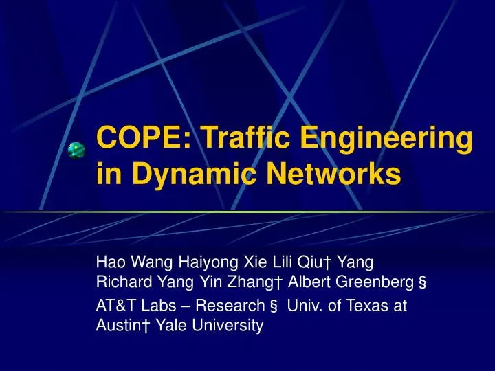 cope traffic engineering in dynamic networks