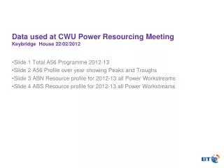 Data used at CWU Power Resourcing Meeting Keybridge House 22/02/2012