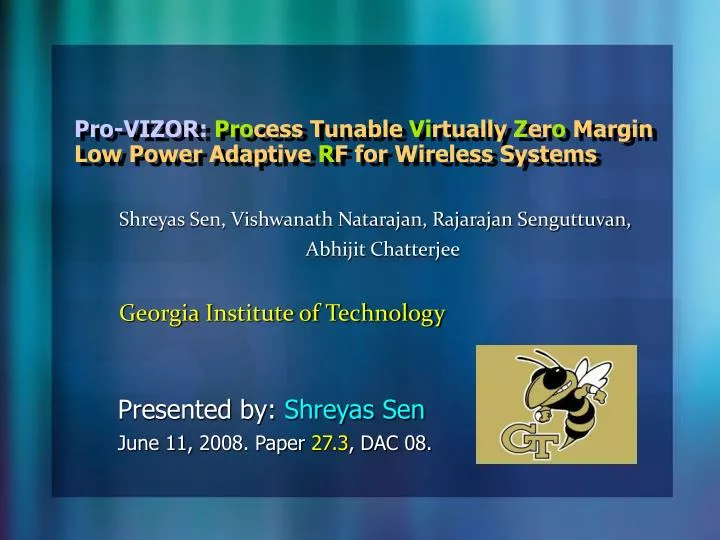 pro vizor pro cess tunable vi rtually z er o margin low power adaptive r f for wireless systems