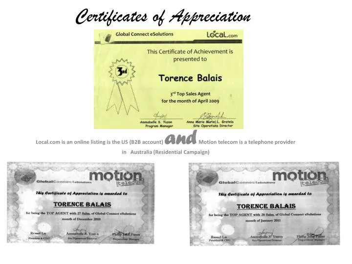 certificates of appreciation