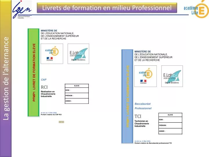 livrets de formation en milieu professionnel