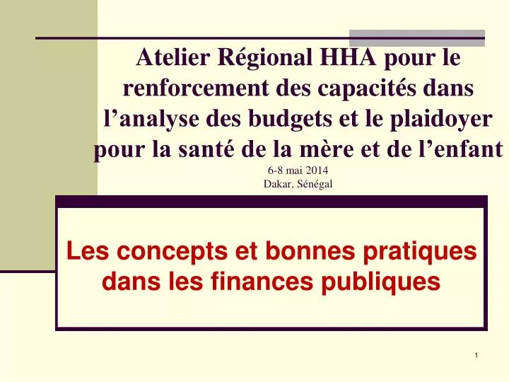 les concepts et bonnes pratiques dans les finances publiques