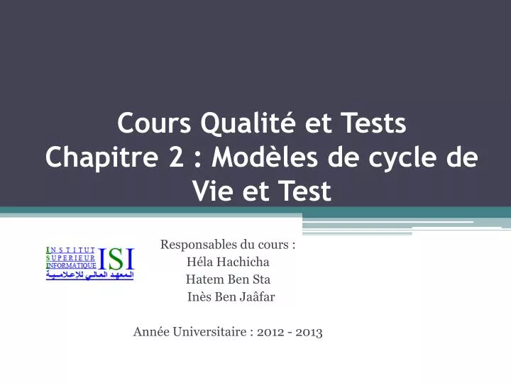 cours qualit et tests chapitre 2 mod les de cycle de vie et test